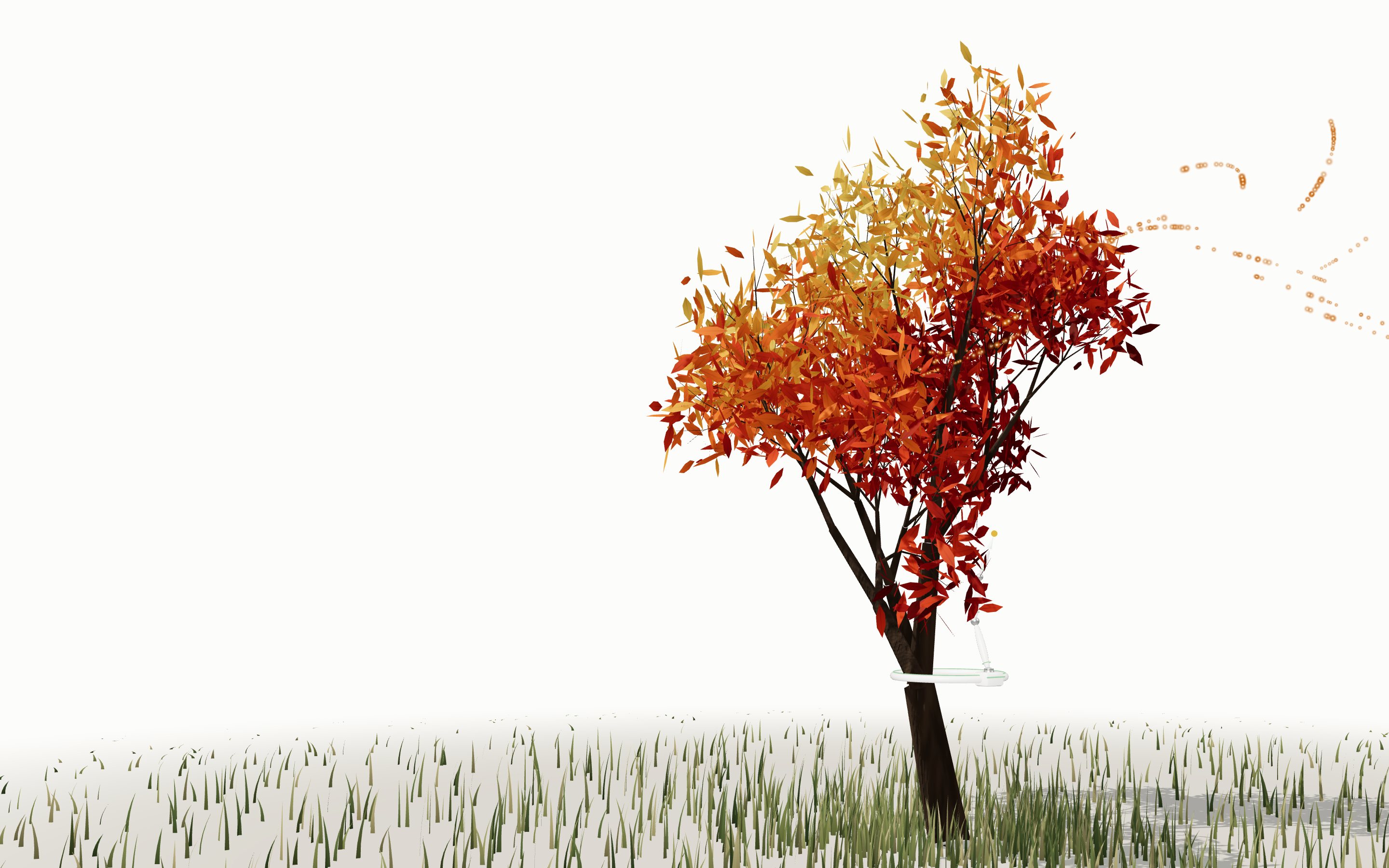 Your company's tree in autumn, its giant version drawn in light behind it, and Aktara's machines at work